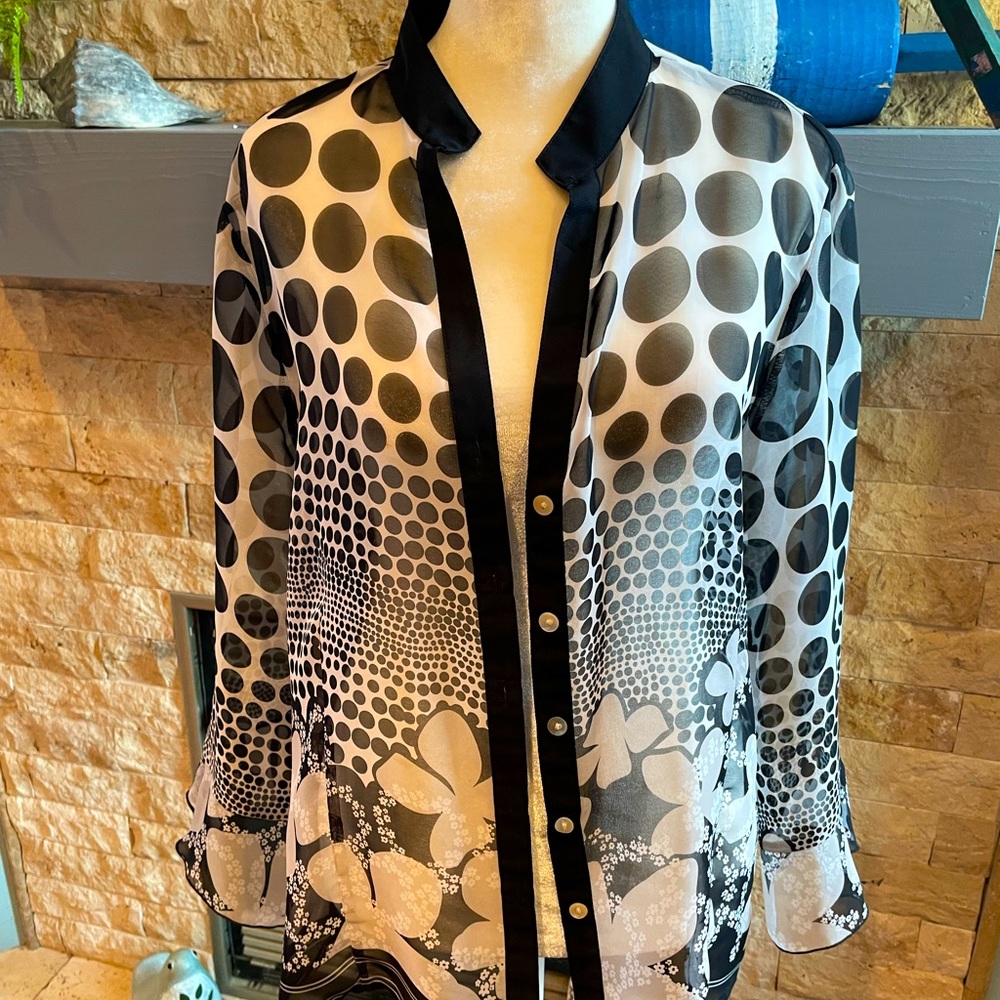 Black and white sheer cardigan from Investments. Size L